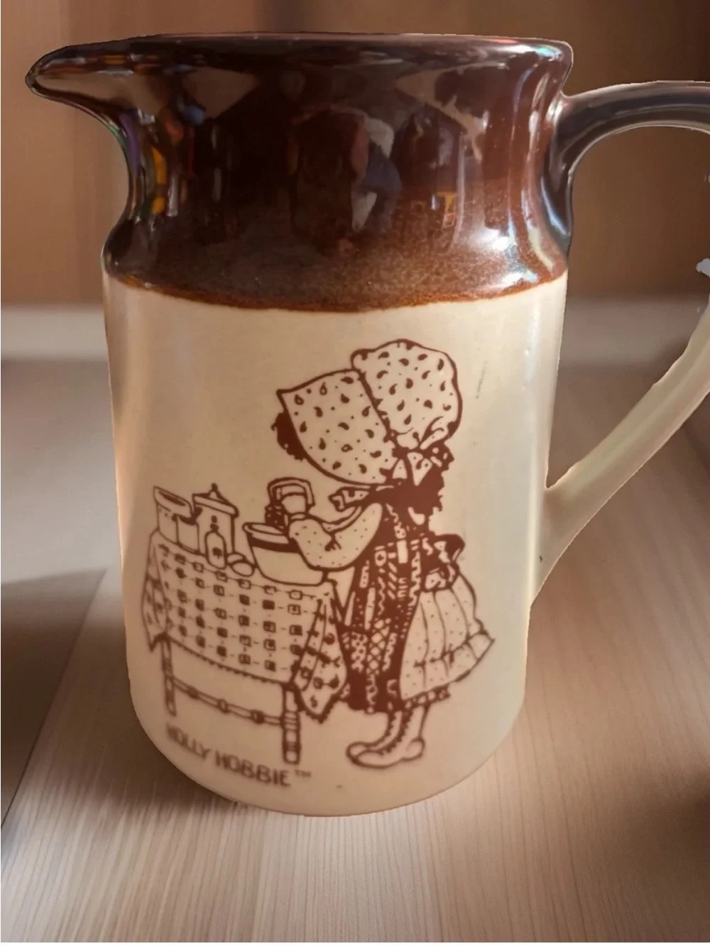 Holly Hobbie Brown Beige Two Tone Pitcher/Creamer Designers Collection 1978 VTG